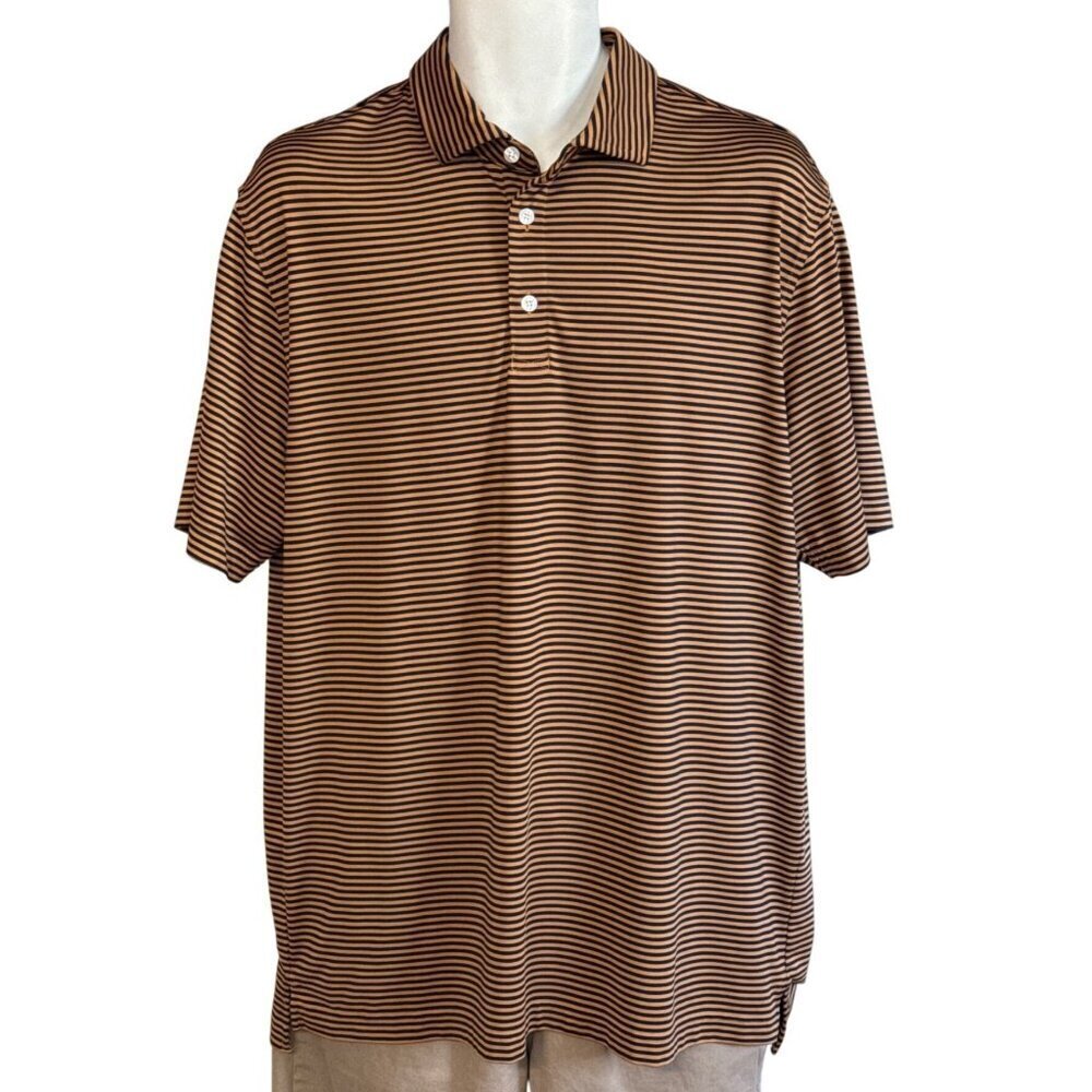 Hart Schaffner Marx Luxury Performance Shirt~Size L~Orange Blue Striped Top L147